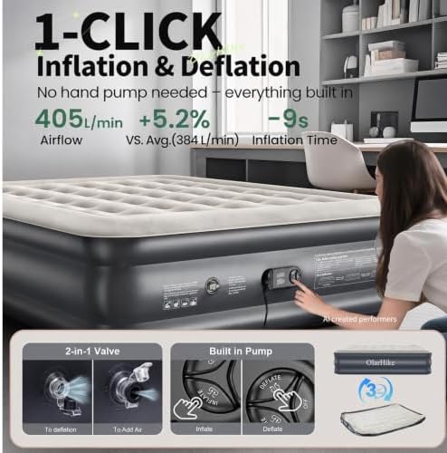 OlarHike Air Mattress Queen with Built in Pump, 18" H Blow up Bed, 700lb | Inflatable Mattress, Soft Airbed for Home and Guest, Colchones Inflables, Thicker PVC,10 Year Manufacturer Support|B0G5NY46MS