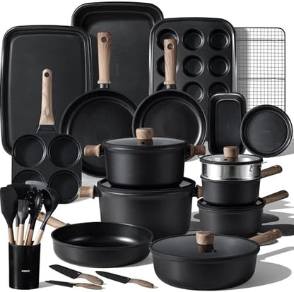 CAROTE 16pcs Pots and Pans Set, Nonstick Cookware Sets | Titanium Reinforced Coating, Scratch-Resistant, Easy to Clean, Even Heating, Induction Compatible, with Frying Pans Set|B0DGLVW188