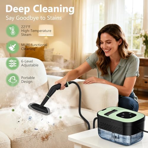Steam Cleaner, Portable Steamer for Cleaning with 16pcs Accessories, 6-Level Adjustable and 15s Heat-Up, Handheld Steam Cleaner for Home, Tile, Dirt, Grout, Grease, Car Detailing|B0FR4NZN55