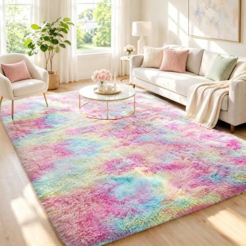 Ophanie Area Rugs for Living Room Bedroom, Washable Non-Slip Fluffy Soft Grey Shag Carpet, Indoor Floor Gray 4x6 Fuzzy Shaggy Living Room Plush Rug for Kids Home Dorm Decor Aesthetic|B0852WLH7M