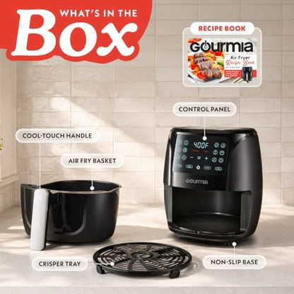 Gourmia Air Fryer - 4 Qt Capacity, FryForce360º, Digital Display with 8 Presets, Roast, Bake, Broil, Dehydrate, Dishwasher Safe Accessories, Compact, Black|B0CH3XC7NP