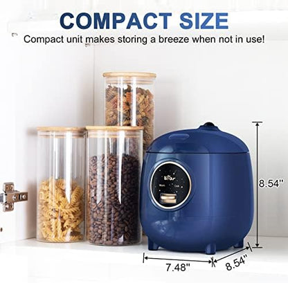 Bear Mini Rice Cooker, 2-Cup Uncooked, Nonstick, Keep Warm, BPA Free, Blue | Portable 1.2L nonstick small rice cooker for travel, dorm, single serve, One-touch operation, Removable pot, Auto keep warm|B0B1PFJKSY