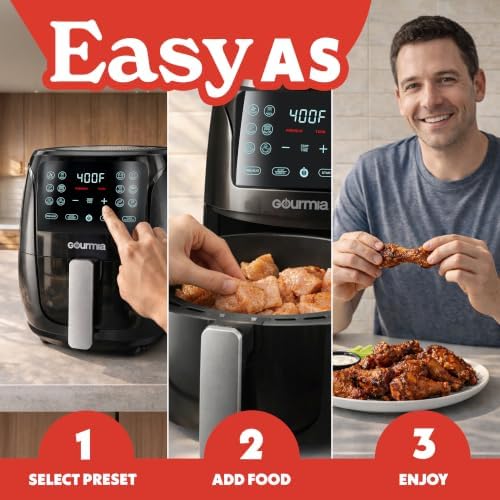 Gourmia Air Fryer - 4 Qt Capacity, FryForce360º, Digital Display with 8 Presets, Roast, Bake, Broil, Dehydrate, Dishwasher Safe Accessories, Compact, Black|B0CH3XC7NP