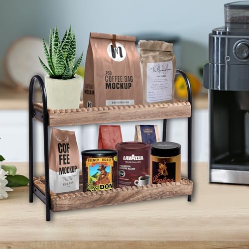 BDBDYEAY Bathroom Countertop Organizer, 2 Tier Vanity Organizer and Storage for Cosmetic Skincare Perfume, Wood Bead Storage Shelf for Bathroom Kitchen Coffee Station|B0CJPT1242