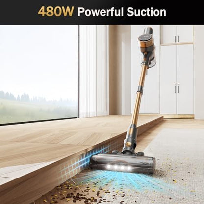 Cordless Vacuum Cleaner, 10-in-1 Lightweight Stick Vacuum with 45mins Runtime, Powerful Suction, LED Touch Screen, Rechargeable Vacuum Cleaners for Home Hardwood Floor Carpet Pet Hair (Gold)|B0F94K5L8D