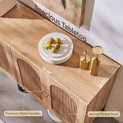 IFGET 92.63" W Modern Arched Sideboard Buffet Cabinet with Storage, Natural | Fluted Arch Sideboard Cabinet w/Adjustable Shelves, Wooden Modular Kitchen Cabinet for Dining& Living Room, Entryway|B0FXRGJ4S9