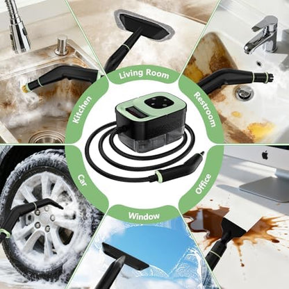 Steam Cleaner, Portable Steamer for Cleaning with 16pcs Accessories, 6-Level Adjustable and 15s Heat-Up, Handheld Steam Cleaner for Home, Tile, Dirt, Grout, Grease, Car Detailing|B0FR4NZN55