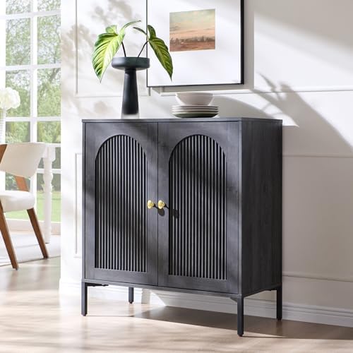 IFGET 92.63" W Modern Arched Sideboard Buffet Cabinet with Storage, Natural | Fluted Arch Sideboard Cabinet w/Adjustable Shelves, Wooden Modular Kitchen Cabinet for Dining& Living Room, Entryway|B0FXRGJ4S9