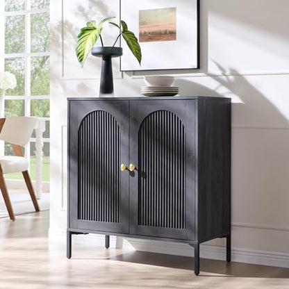 IFGET 92.63" W Modern Arched Sideboard Buffet Cabinet with Storage, Natural | Fluted Arch Sideboard Cabinet w/Adjustable Shelves, Wooden Modular Kitchen Cabinet for Dining& Living Room, Entryway|B0FXRGJ4S9