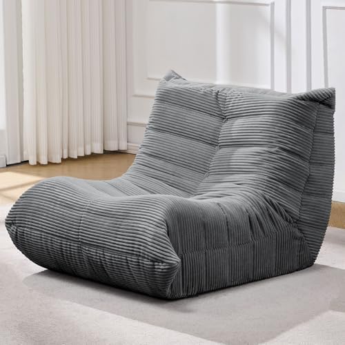 Hobestluk Large Bean Bag Chairs Sofa for Adults Giant BeanBag Couch Lounger | Ergonomic Design,Memory Foam,Washable Cover,Oversized Comfy Chaise Lounger Boneless Couch Living Room | Stripe Grey Large|B0DFB81517
