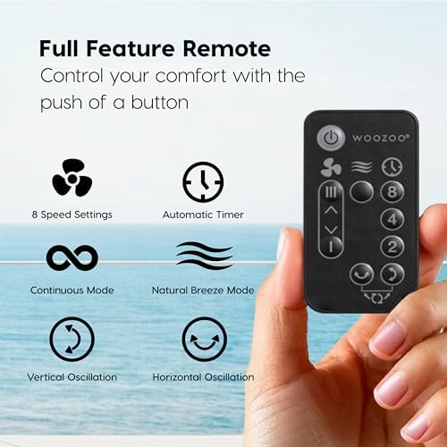 IRIS USA WOOZOO Air Circulator Fan with Remote, 8 Speeds, DC Motor, Black | 82ft Max Air Distance, 65° Tilt, Multi-Directional Oscillation, Ultra Quiet Desk Fan for Bedroom, Office, Dorm|B0DLJ2MDVX