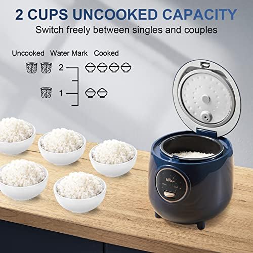 Bear Mini Rice Cooker, 2-Cup Uncooked, Nonstick, Keep Warm, BPA Free, Blue | Portable 1.2L nonstick small rice cooker for travel, dorm, single serve, One-touch operation, Removable pot, Auto keep warm|B0B1PFJKSY