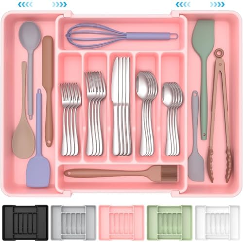 ukeetap Extra Large Expandable Silverware Organizer, BPA-Free Food-Safe Cutlery Flatware Organizer, Kitchen Utensil Drawer Organizer, Adjustable Silverware Holder for Spoons Forks Knives, Black|B0F2TB2MMP