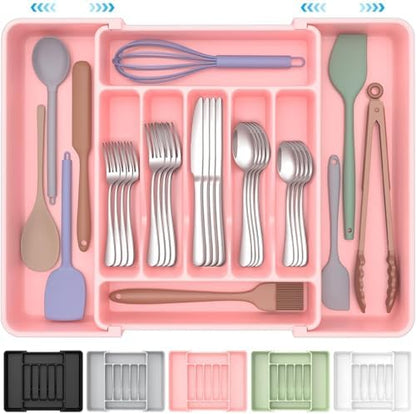 ukeetap Extra Large Expandable Silverware Organizer, BPA-Free Food-Safe Cutlery Flatware Organizer, Kitchen Utensil Drawer Organizer, Adjustable Silverware Holder for Spoons Forks Knives, Black|B0F2TB2MMP