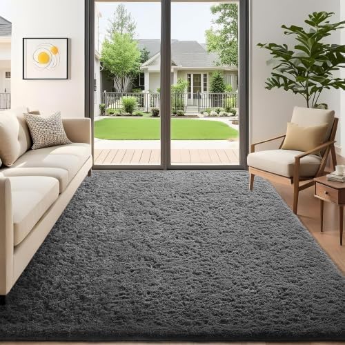 Ophanie Area Rugs for Living Room Bedroom, Washable Non-Slip Fluffy Soft Grey Shag Carpet, Indoor Floor Gray 4x6 Fuzzy Shaggy Living Room Plush Rug for Kids Home Dorm Decor Aesthetic|B0852WLH7M