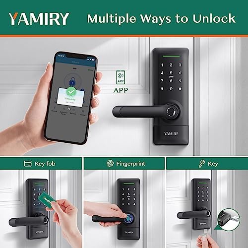 Yamiry Smart Door Lock, Biometric Fingerprint, Keyless Entry, App Control, 6 Ways to Unlock, DIY Installation, Black | Fingerprint Unlock, Easy DIY Install, Auto-Lock, App Control, Remote & Voice Control|B09KRC198X