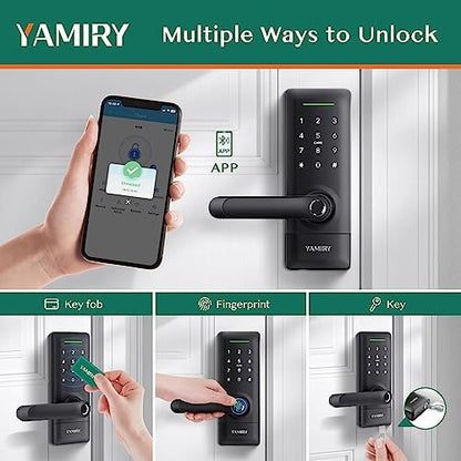 Yamiry Smart Door Lock, Biometric Fingerprint, Keyless Entry, App Control, 6 Ways to Unlock, DIY Installation, Black | Fingerprint Unlock, Easy DIY Install, Auto-Lock, App Control, Remote & Voice Control|B09KRC198X