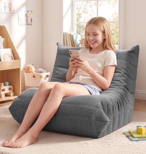 Hobestluk Large Bean Bag Chairs Sofa for Adults Giant BeanBag Couch Lounger | Ergonomic Design,Memory Foam,Washable Cover,Oversized Comfy Chaise Lounger Boneless Couch Living Room | Stripe Grey Large|B0DFB81517
