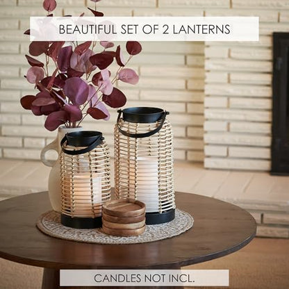Natural Rattan Boho Lanterns - Handcrafted Chic Decor to Enhance Your Home - Modern Farmhouse Beauty Perfect for Any Living Room, Patio & Porch, Indoor and Outdoor Coffee Table or Kitchen Dining Table|B0D8KWXKYH
