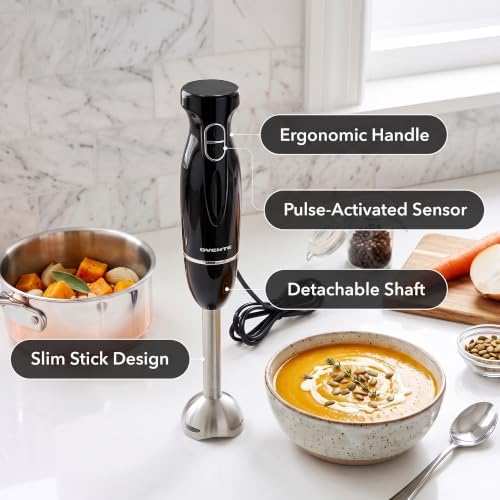 OVENTE Electric Corded Hand Blender, 300W with 2 Mixing Speeds Black HS560B | Handheld Immersion Stick Mixer with Stainless Steel Blades for Smoothies, Purees & Baby Food|B076MJSRRC