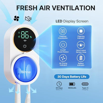 Bitvae Upgraded Tooth Brush Holder for Bathroom 2.0 Infrared Sensing | Toothbrush Cleaner, Wall-Mounted for Most Size Toothbrushes, Air Drying, LED Smart Screen, White Gold Trim|B0F3JGLLB8