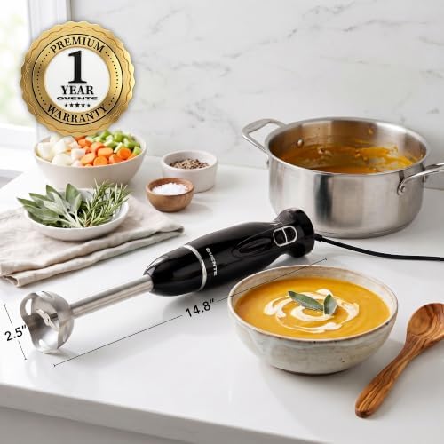 OVENTE Electric Corded Hand Blender, 300W with 2 Mixing Speeds Black HS560B | Handheld Immersion Stick Mixer with Stainless Steel Blades for Smoothies, Purees & Baby Food|B076MJSRRC