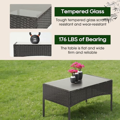 FDW 4-Piece Patio Furniture Set | Black | Outdoor Wicker Furniture | with Coffee Table | Modern Rattan Chairs Conversation Set | Outdoor Seating | Weather-Resistant | for Porch, Garden, Lawn|B07NZNZXMV