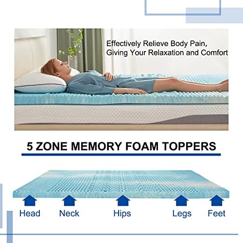 SINWEEK 2 Inch Mattress Topper 5-Zone Memory Foam Mattress Topper Pressure Relief Soft Mattress Pad, CertiPUR-US Certified, Twin Size Blue|B09C7VJGD4