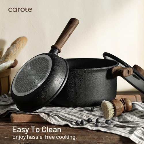 CAROTE 16pcs Pots and Pans Set, Nonstick Cookware Sets | Titanium Reinforced Coating, Scratch-Resistant, Easy to Clean, Even Heating, Induction Compatible, with Frying Pans Set|B0DGLVW188