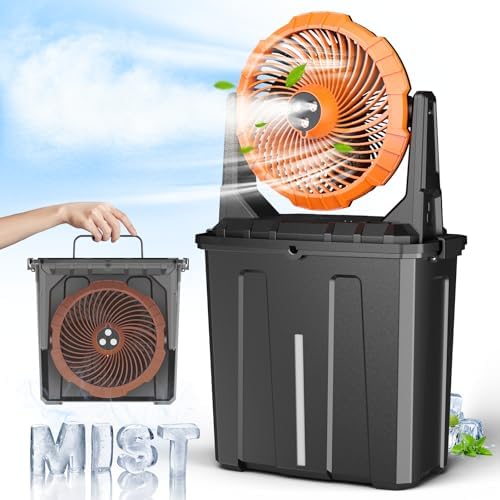 Ausic 10″ 9L Portable Misting Fan, [Max 55Hrs] Golf Cart Mister Fan for Outside Patios, 20000mAh Outdoor Rechargeable Battery Operated Water Cooling Fan, Summer Camping Essentials - 3 Spray Misters|B0CSYNJNV1