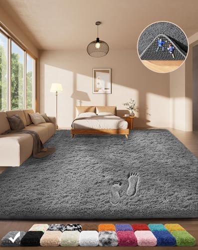 Ophanie Area Rugs for Living Room Bedroom, Washable Non-Slip Fluffy Soft Grey Shag Carpet, Indoor Floor Gray 4x6 Fuzzy Shaggy Living Room Plush Rug for Kids Home Dorm Decor Aesthetic|B0852WLH7M