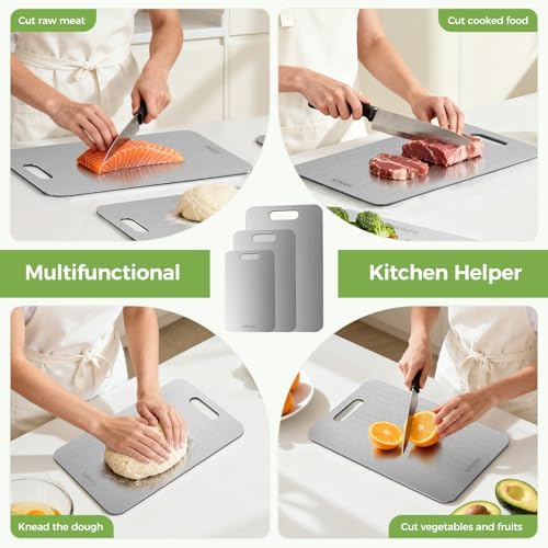 Titanium Cutting Board Set of 3, 100% Double-Sided Titanium Cutting Boards for Kitchen, Dishwasher Safe Non-Toxic Chopping Boards for Meat, Vegetables, Fruits, Raw and Cooked Food Prep (M+L+XL）|B0GBVK8Y79