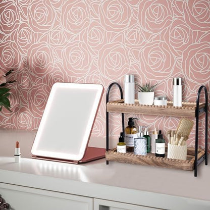 BDBDYEAY Bathroom Countertop Organizer, 2 Tier Vanity Organizer and Storage for Cosmetic Skincare Perfume, Wood Bead Storage Shelf for Bathroom Kitchen Coffee Station|B0CJPT1242