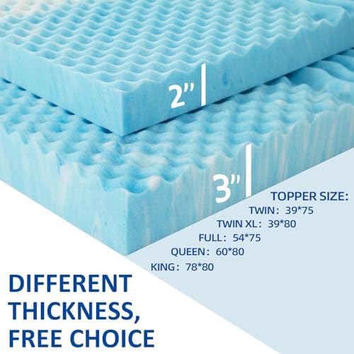 SINWEEK 2 Inch Mattress Topper 5-Zone Memory Foam Mattress Topper Pressure Relief Soft Mattress Pad, CertiPUR-US Certified, Twin Size Blue|B09C7VJGD4