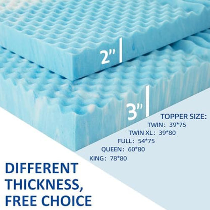 SINWEEK 2 Inch Mattress Topper 5-Zone Memory Foam Mattress Topper Pressure Relief Soft Mattress Pad, CertiPUR-US Certified, Twin Size Blue|B09C7VJGD4