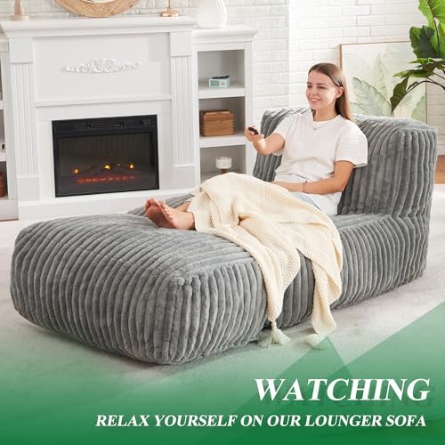 Hobestluk Large Bean Bag Chairs Sofa for Adults Giant BeanBag Couch Lounger | Ergonomic Design,Memory Foam,Washable Cover,Oversized Comfy Chaise Lounger Boneless Couch Living Room | Stripe Grey Large|B0DFB81517