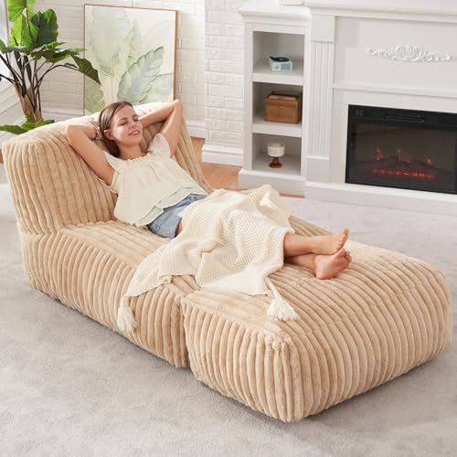 Hobestluk Large Bean Bag Chairs Sofa for Adults Giant BeanBag Couch Lounger | Ergonomic Design,Memory Foam,Washable Cover,Oversized Comfy Chaise Lounger Boneless Couch Living Room | Stripe Grey Large|B0DFB81517
