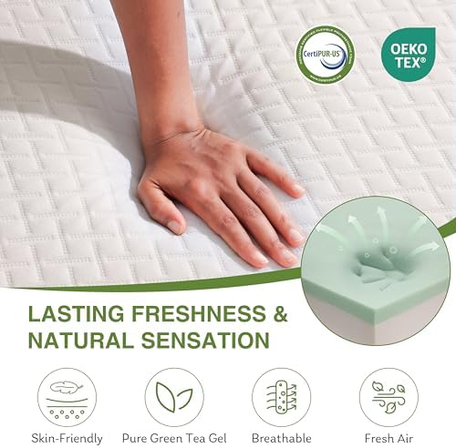 EGOHOME Full Size Memory Foam Mattress 8 Inch, Green Tea, Medium Firm | Bed Mattress in A Box, Cooling Green Tea Gel, Pressure Relief, CertiPUR-US Certified, Fiberglass Free, 75''L x 54''W, White|B0DKT9ZGW3