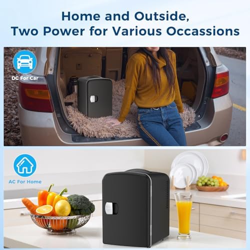 Antarctic Star Compact Refrigerator, Portable Mini Fridge, Skin Care 4L Capacity/6 Cans, for Bedroom, Car, Office & Dorm, Small Cooler for Cosmetics, Beverage and Food, Black|B0CR18625V