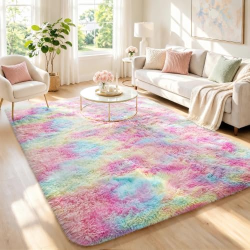 Ophanie Area Rugs for Living Room Bedroom, Washable Non-Slip Fluffy Soft Grey Shag Carpet, Indoor Floor Gray 4x6 Fuzzy Shaggy Living Room Plush Rug for Kids Home Dorm Decor Aesthetic|B0852WLH7M