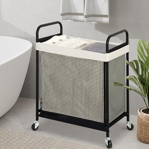 STO STO Laundry Hamper 2 Section, 100L Rolling Laundry Sorter Cart with Removable and Washable Liner Bag, Clothes Hamper with Wheels and Metal Handle for Laundry Room and Bedroom|B0CQ4MRB64
