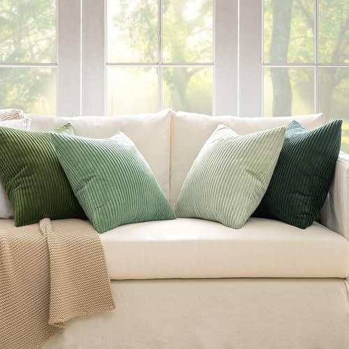 MIULEE Soft Corduroy Decorative Throw Pillow Covers Forest Green 18x18 | Set of 4, Mordern Nordic Home Decor, Gradient Color Matching, Boho Farmhouse Cushion Covers for Couch Bed Sofa Living Room|B0CVVVNB9L