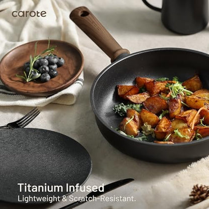 CAROTE 16pcs Pots and Pans Set, Nonstick Cookware Sets | Titanium Reinforced Coating, Scratch-Resistant, Easy to Clean, Even Heating, Induction Compatible, with Frying Pans Set|B0DGLVW188