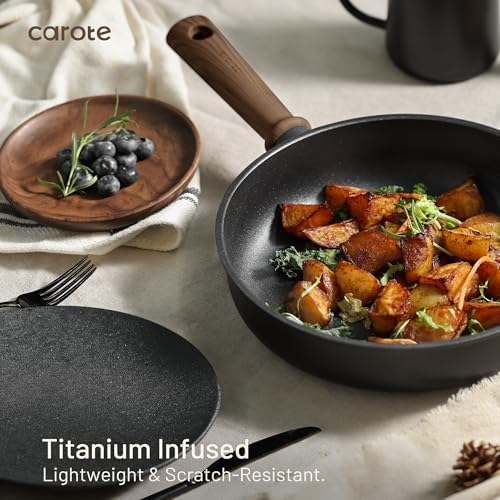 CAROTE 16pcs Pots and Pans Set, Nonstick Cookware Sets | Titanium Reinforced Coating, Scratch-Resistant, Easy to Clean, Even Heating, Induction Compatible, with Frying Pans Set|B0DGLVW188