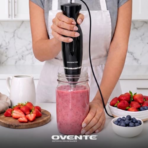 OVENTE Electric Corded Hand Blender, 300W with 2 Mixing Speeds Black HS560B | Handheld Immersion Stick Mixer with Stainless Steel Blades for Smoothies, Purees & Baby Food|B076MJSRRC