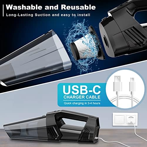 Blestan Handheld Vacuum Cordless Portable Car Vacuum with LED Light, High Power Suction, 3 in 1, Lightweight Rechargeable Hand Vacuum, Hand Held Vacuum Cleaner for Car Home Office, Pet Hair, Black|B0F8QG3MH9