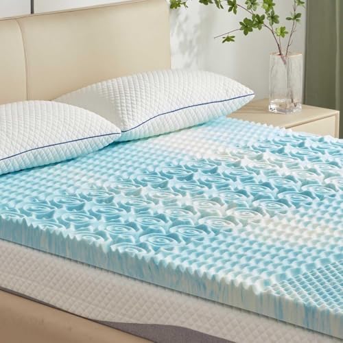 SINWEEK 2 Inch Mattress Topper 5-Zone Memory Foam Mattress Topper Pressure Relief Soft Mattress Pad, CertiPUR-US Certified, Twin Size Blue|B09C7VJGD4