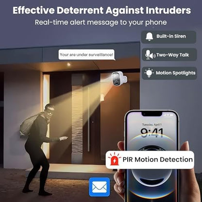 2026 Upgraded 2K Security Cameras Wireless Outdoor, Free Cloud Storage, 1-6 Months Battery Life, Waterproof, 2-Way Talk, AI Motion Detection Spotlight Siren Alarm Cameras for Home Security|B0DXDVNM8P