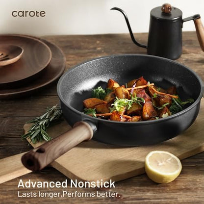 CAROTE 16pcs Pots and Pans Set, Nonstick Cookware Sets | Titanium Reinforced Coating, Scratch-Resistant, Easy to Clean, Even Heating, Induction Compatible, with Frying Pans Set|B0DGLVW188