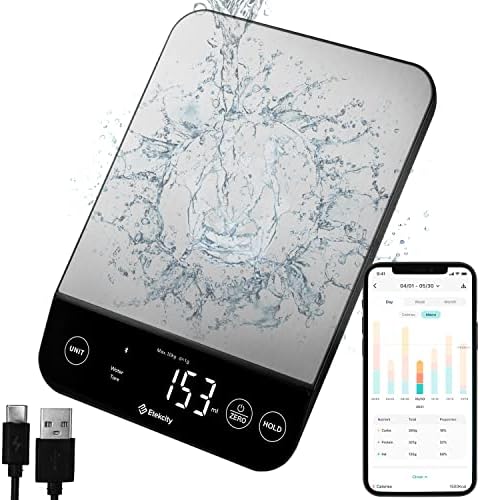 Etekcity 22lb Food Kitchen Scale, USB Rechargeable, IPX6 Waterproof | Digital scale with grams & ounces, 1g precision, 5 weight units, tare, ideal for baking, meal prep, Stainless Steel, Silver|B09HM2TN5Z